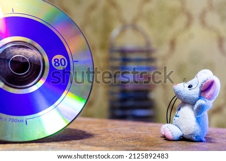 A close-up CD. Nostalgia for the nineties.Photo on the desktop of the computer.