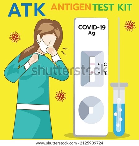 Illustration, icon, symbol for prevention of infection from covid-19 epidemic, omicron, Antigen test kit
