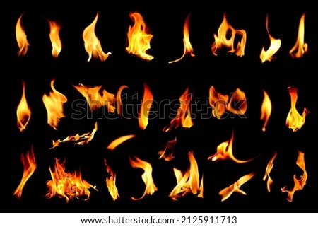 Natural flames, yellow, red, different styles, many images, fire images for backgrounds and designs. Royalty-Free Stock Photo #2125911713