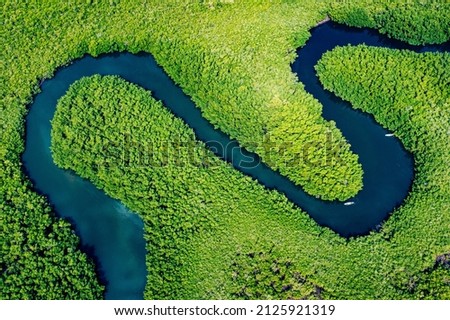 Thailand Tropical River Rainforest. Ecosystem and healthy Environment Concepts and Nature Background. Aerial View. Royalty-Free Stock Photo #2125921319