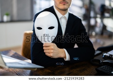 Fake Salesman Agent. Deceitful Evil Man In Office Royalty-Free Stock Photo #2125939283