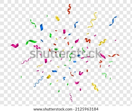 Bright confetti.  party celebrate, colorful streamer. Fun carnival decor for holiday celebration on transparent background