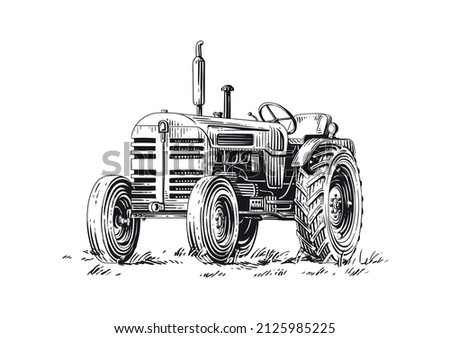 tractor hand drawing sketch engraving illustration style Royalty-Free Stock Photo #2125985225