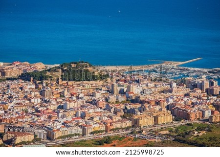 Elevated view of Denia, Spain city in the Mediterranean Sea Royalty-Free Stock Photo #2125998725