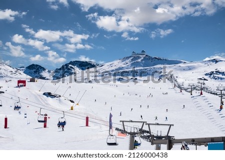 General view of Sierra Nevada, Granada, Andalusia, Spain with the observatory in the background on a sunny day with clouds Royalty-Free Stock Photo #2126000438