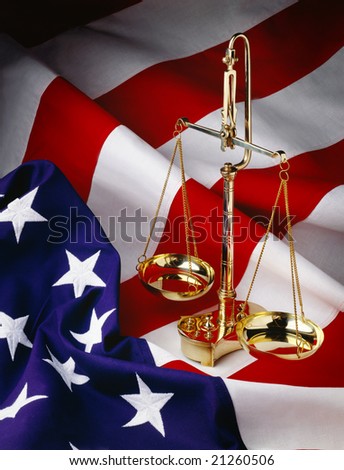 Scales of justice with American Flag