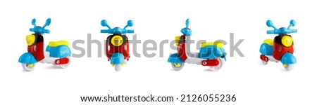 Set of colored scooters on the white background