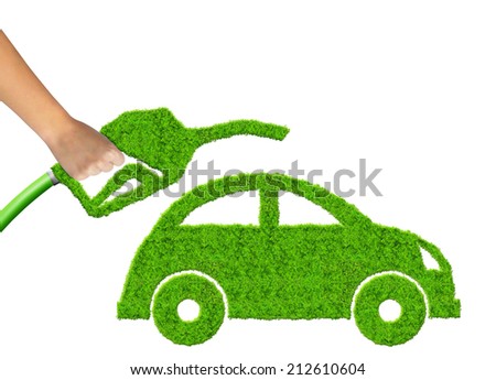 eco car and  gasoline fuel on white background 