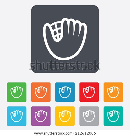 Baseball glove or mitt sign icon. Sport symbol. Rounded squares 11 buttons. Vector