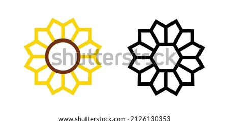 Sunflower icon in hexagon line style set on white background.