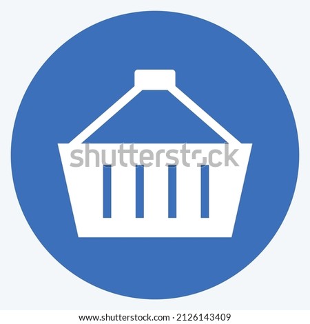 Basket Icon in trendy long shadow style isolated on soft blue background