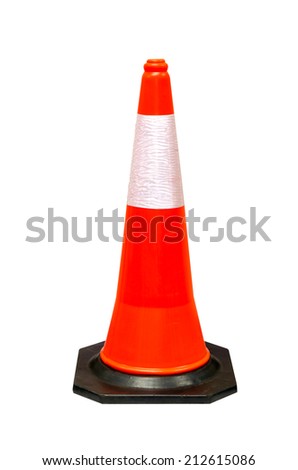 orange cones on street,old traffic cones on white background.