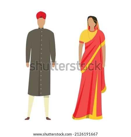 Girl and man in Indian folk national festive costumes - Vector illustration