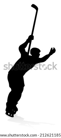 Sports illustration of an ice hockey player in silhouette
