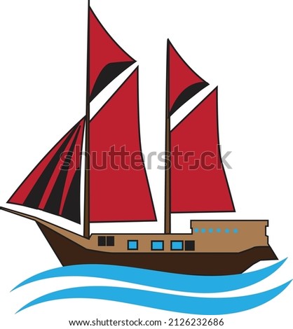 Pinisi Ship vector illustration, A simple flat design