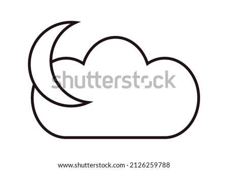 Black icon of cloud with moon on white background.