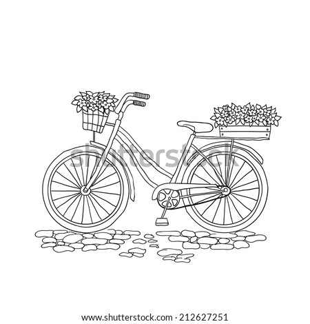 Bicycle with two baskets of flowers