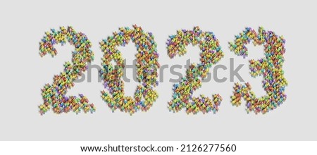 Graphic of people lined in the form of "2023" (3D illustration)