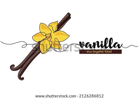 Continuous one simple single abstract line drawing of vanilla pods icon in silhouette on a white background. Linear stylized. Royalty-Free Stock Photo #2126286812