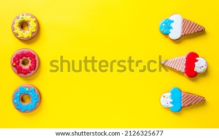gingerbread on a yellow background. High quality photo flatly place for text