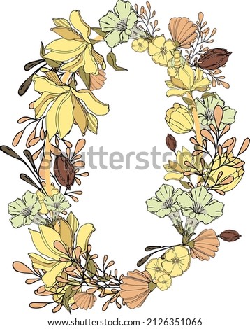 vector illustration oval frame with flowers for greetings,invitations,design,scrap booking