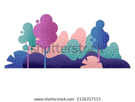 Vector simple landscape with trees and shrubs. Horizontal illustration of nature flat style. Deciduous forest with birches and aspens