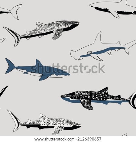 Sharks seamless repeat pattern background
