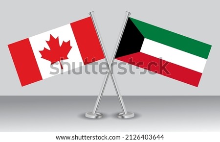 Crossed flags of Canada and Kuwait. Official colors. Correct proportion. Banner design