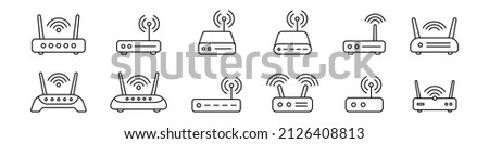 Router line icon. Router related signal icon isolated, wifi router. Royalty-Free Stock Photo #2126408813