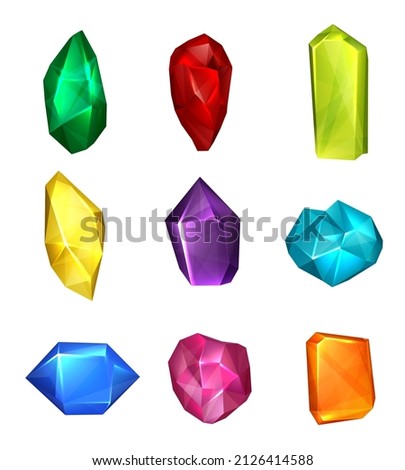 Realistic jewel. Colorful transparent shiny gem stones decent vector collection set isolated