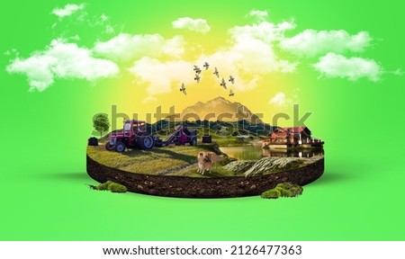 Agriculture farm manipulation design. Farm and sky banner design. Royalty-Free Stock Photo #2126477363