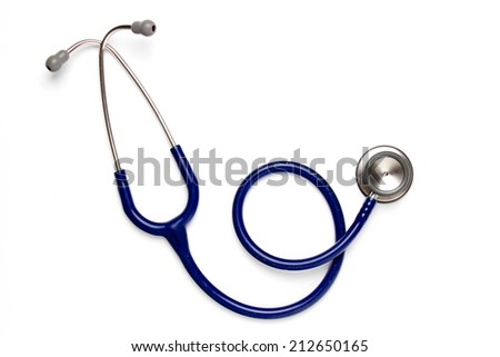 Old blue stethoscope on isolated Royalty-Free Stock Photo #212650165