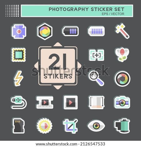 Photography Sticker Set in trendy isolated on black background