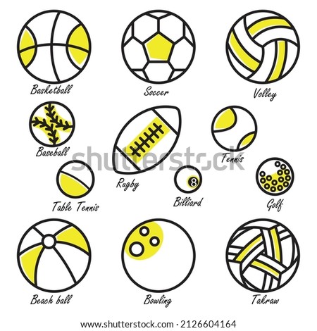 ball icon set vector. Suitable for sport and teaching media or coloring book for young learners