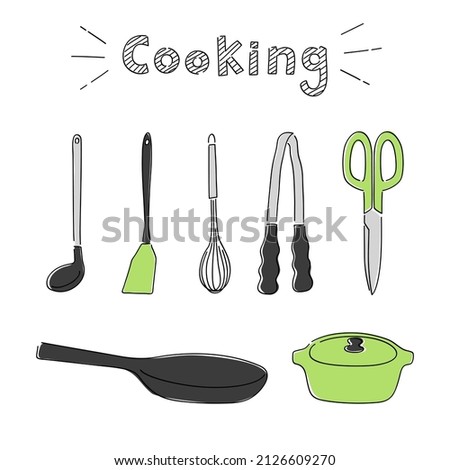 Illustration set of cute hand drawn cooking tools (white background, vector, cut out)