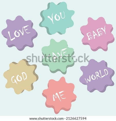 Designer stickers for a T-shirt or as stickers for objects. Stickers in pastel colors. Royalty-Free Stock Photo #2126627594