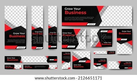 set of corporate web banners of standard size with a place for photos. Vertical, horizontal and square template.