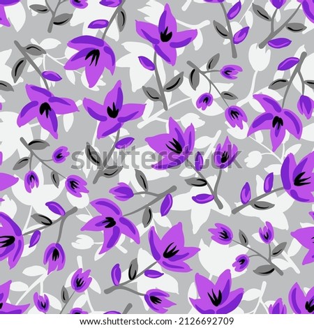 Decorative floral seamless pattern with small purple flowers. Ditsy print vector illustration