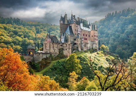 Eltz Castle. Medieval fairytale castle on Moselle River. Rhineland-Palatinate travel place of Germany. Royalty-Free Stock Photo #2126703239