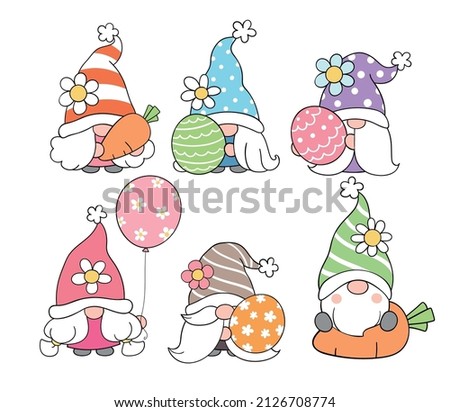 Draw vector illustration character design collection easter gnomes for easter and spring Doodle cartoon style