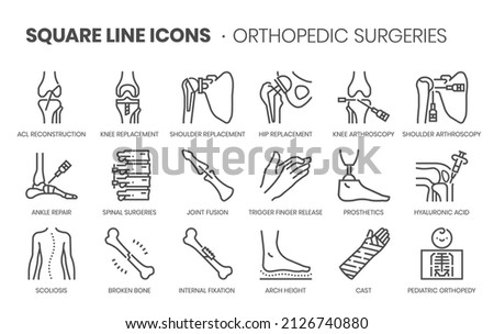 Orthopedic surgery related, pixel perfect, editable stroke, up scalable square line vector icon set. 
 Royalty-Free Stock Photo #2126740880