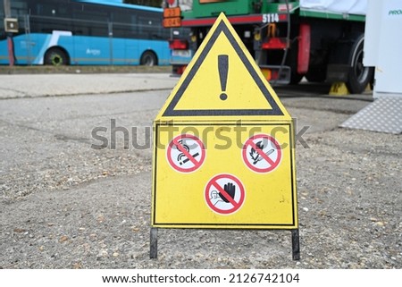 yellow triangle sign. Warning logo. Warning sign. No smoking. No fire. No step.