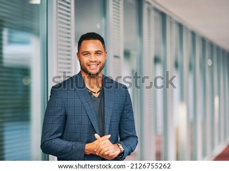 Outdoor portrait of handsome african american man, city landscape on background Royalty-Free Stock Photo #2126755262