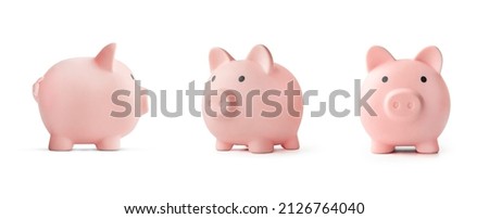 Pink piggy bank isolated on white. concept of preserving and saving money. Royalty-Free Stock Photo #2126764040