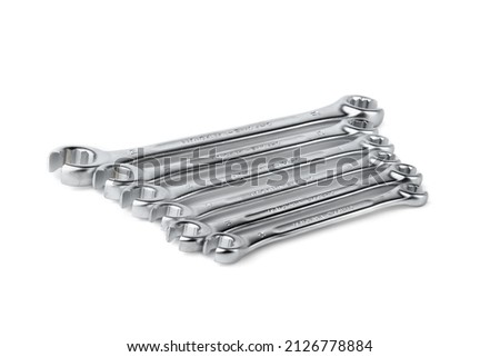 Steel wrench isolated on white background.