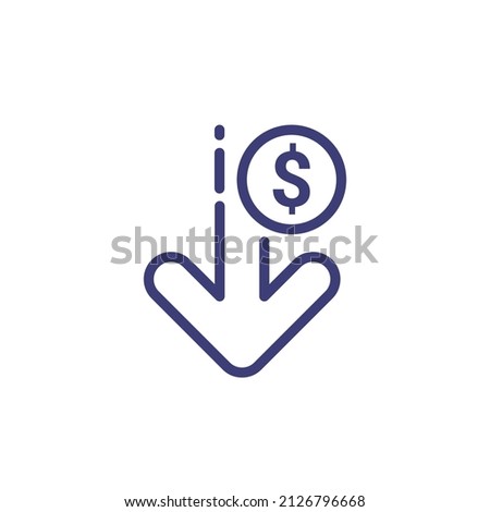 Cost reduction icon price lower arrow. Vector low cost money crisis line icon Royalty-Free Stock Photo #2126796668