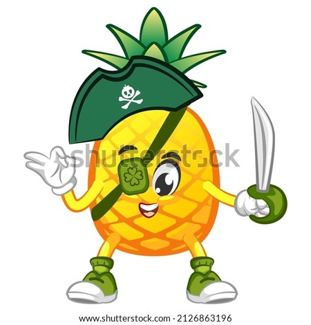 vector illustration of cute pineapple mascot character being a one-eyed pirate carrying a dagger Royalty-Free Stock Photo #2126863196