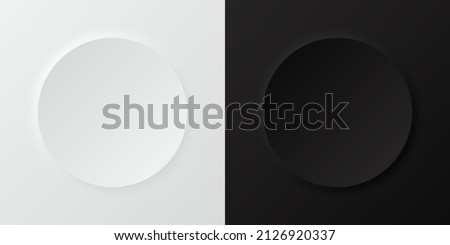 Abstract 3d circle frame. Set of black and white shadow border for cosmetic product. Template of empty scene in top view with copy space for cosmetic and beauty presentation. Vector. Royalty-Free Stock Photo #2126920337