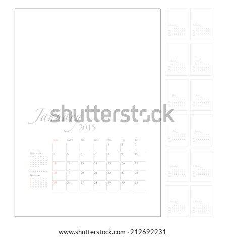 2015 Calendar template with picture space, vector graphic artwork 
