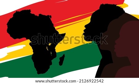 February African-Americans Black History Month. Juneteenth Independence Day background with people silhouette on colorful splash of abstract geometry rays in national colors.